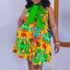 Women Casual Large Size Round Neck Sleeveless Tie Printed Loose Dress