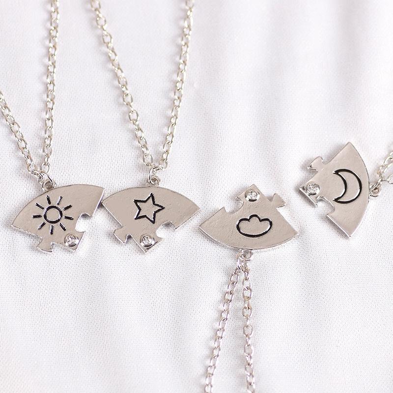 4 Pieces Round Sun Star Moon Pendant Necklace Best Friend Forever Friendship Bff Men And Women Charm Chokers 2023