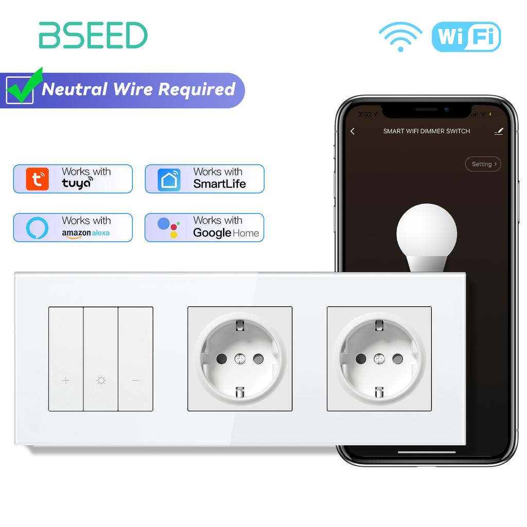 BSEED WiFi Выключатели света Умные диммируемые выключатели Управление приложением Tuya Smart Life Плюс розетки ЕС USB Type-c Без WiFi Белый