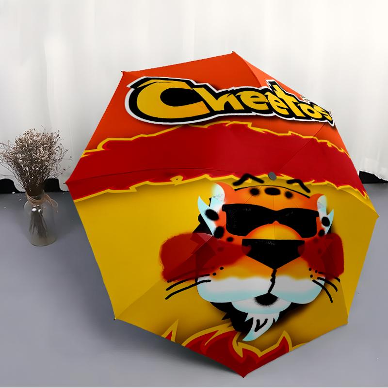 Автоматический зонт CHEETOS с принтом, 8 спиц, железный каркас, пластиковая ручка, подходит для путешествий на открытом воздухе и на каждый день, идеальный подарок