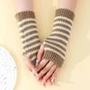 Color Blocked Thin Strip Gloves for Women Autumn and Winter Knitted Wool Sleeves  Warm and Cold Proof Fashionable Fingerless Arm Sleeves