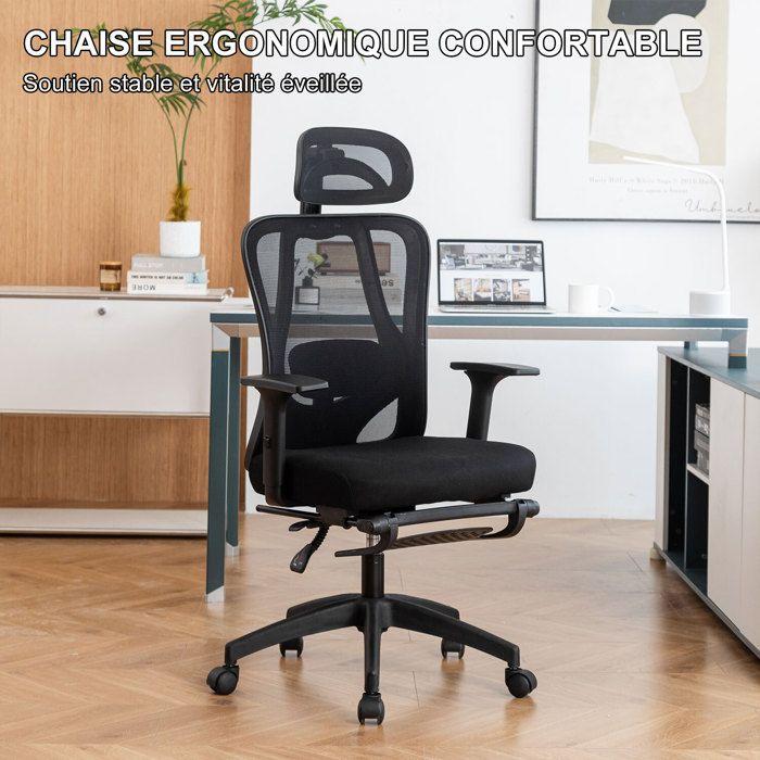 Chaise de bureau ergonomique - Sevencomfort - Noir - Réglable - Support lombaire - Charge 150KG