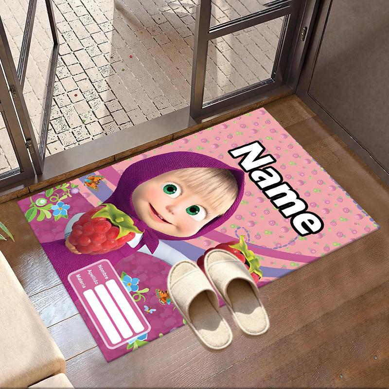 Custom Name Personalized Masha and The Bear Print Carpet, Versatile Home Decor Rug, for Playroom, Apartment, Balcony, Entryway, Hallway Gift