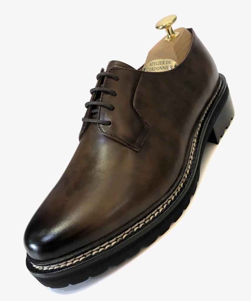Joenshoe Human Stitch Derby Work Boots Oxford Stain Brown