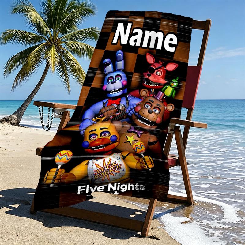 Custom Name Personalized Five Nights at Freddy's Print Beach Towel, for Trip Camping Beach Party Home Decor, Birthday Gift for Family & Friends