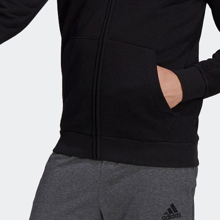 Adidas Essentials Logo Print Drawstring Hooded Sports Jacket Men Outerwear Black GK9585