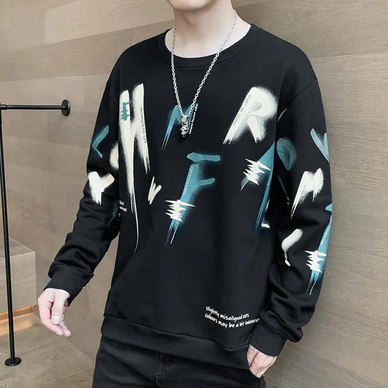 Осенне-зимние толстовки для мужчин, куртки в корейском стиле, мужские трендовые футболки с длинным рукавом и круглым вырезом, базовые рубашки, топы