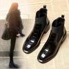 Short Boots Women's New Velvet Small Short Boots Thick Heel Winter Chelsea British Patent Leather Medium Heel Boots