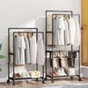 Double Rods Garment Rack Movable Coat Rack Simple Multifunctional Shoe Hat Integrated Rack Multilayer Space Saving Clothing Rack