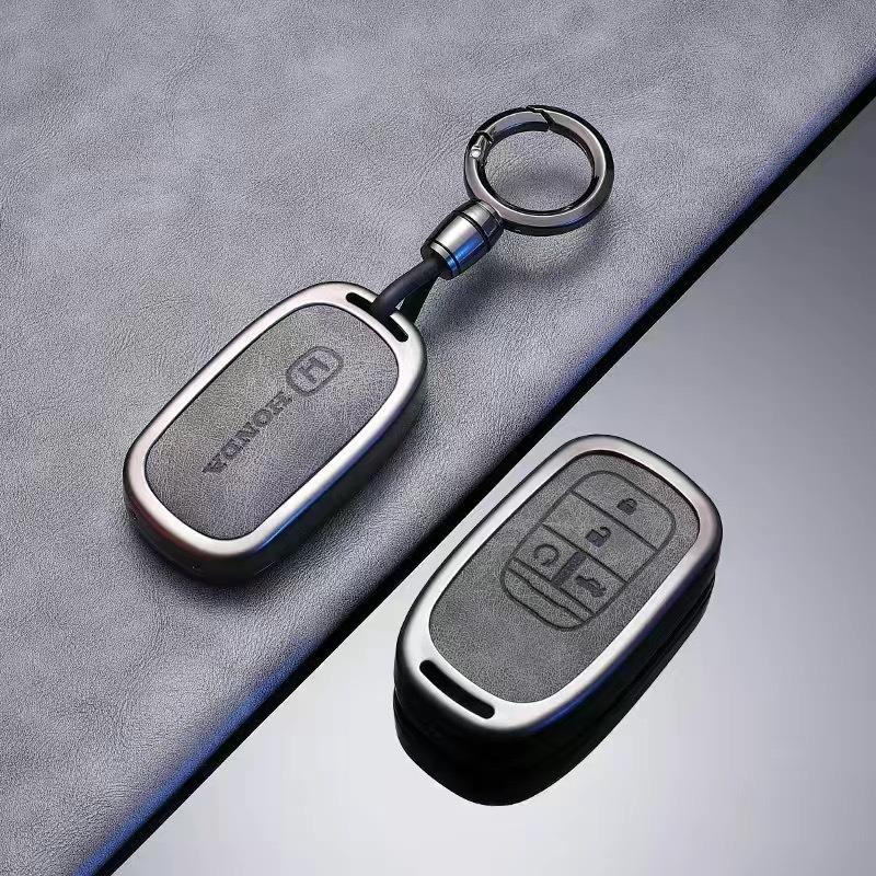 Leather Car Key Case Cover Shell Fob Accessories For Honda 2022 2023 2024 Accord Civic HR-V CR-V Pilot Sport SI EX EX-L Keychain