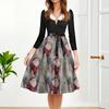Women's Fashion Round Casual Slim Fit Christmas Print Large Swing Long Sleeve Dress