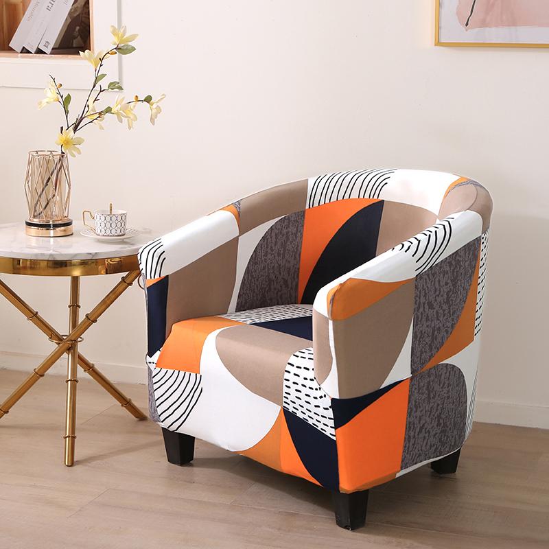 Stretch Printed Tub Chair Cover Soft Spandex Barrel Armchair Slipcover Removable Round Sofa Protector