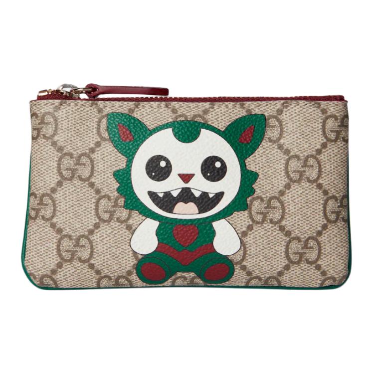 Gucci Мультяшный принт 'Besties' Ткань с покрытием Кошелек для ключей Женские аксессуары Бежевый Темно-коричневый 855376-FAFIK-9770