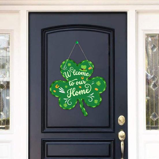 St. Patrick's Day Welcome Door Sign Irish Shamrock Top Hat Plaid Paper Door Hanging Sign Front Door Hanger Decoration Decorative Wall Plaque