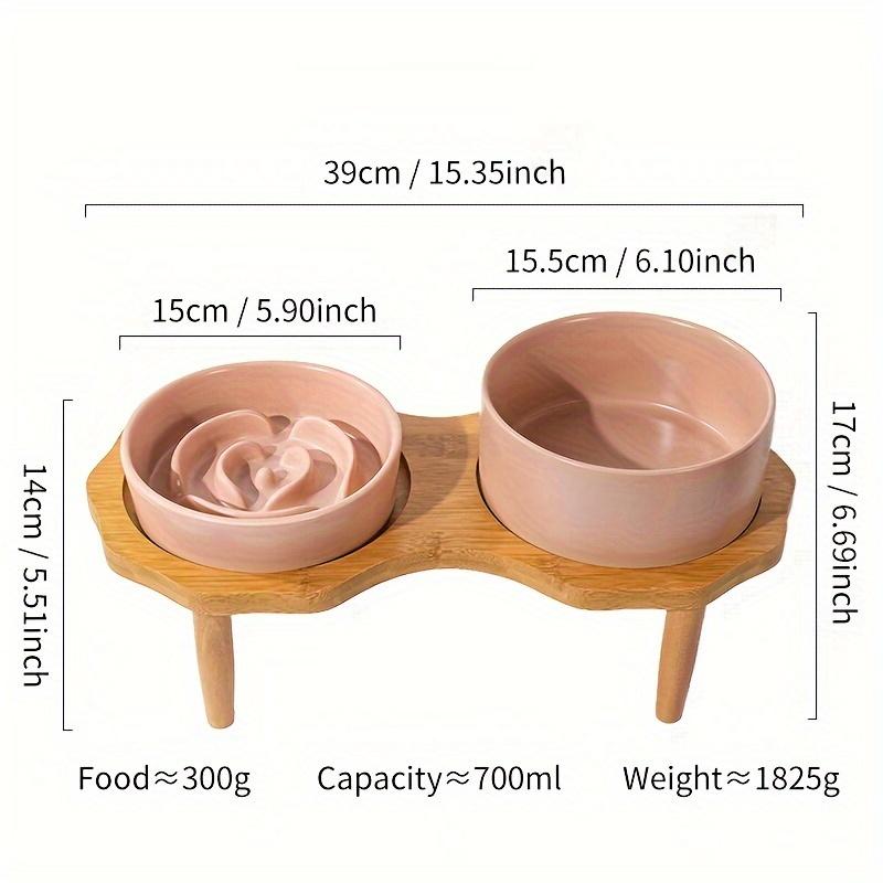 Bomei Ceramic Slow Feeder Dog Bowl - Anti-Choking & Anti-Spill Double Pet Bowls with Wooden Stand