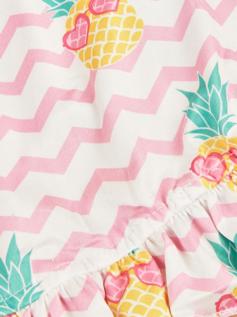 Pet Dress with Pineapple Print & Pink Zigzag Pattern, Ruffled Doggie Outfit, Cute Puppy Clothes, Fashion Small Dog Apparel