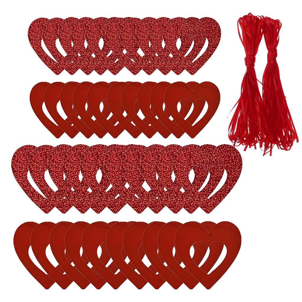 Set Of 40 Cutout Heart Shaped Charm Colorful Hanging Pendant for Christmas and Valentines Day Wedding Party Decoration