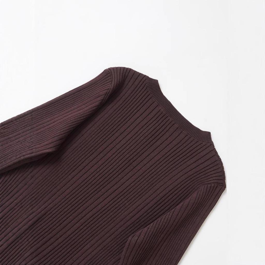 2025 Spring Women's European & American Ribbed Crew Neck Long Sleeve Knitted Cardigan