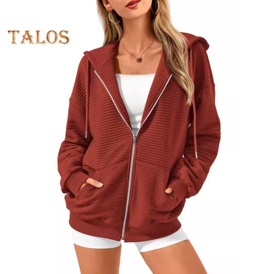 Осень-зима Женское пальто с капюшоном, застегивающееся на молнию, с капюшоном, длинными рукавами, однотонными карманами, утолщенная спортивная куртка, свободная повседневная одежда, школьное пальто