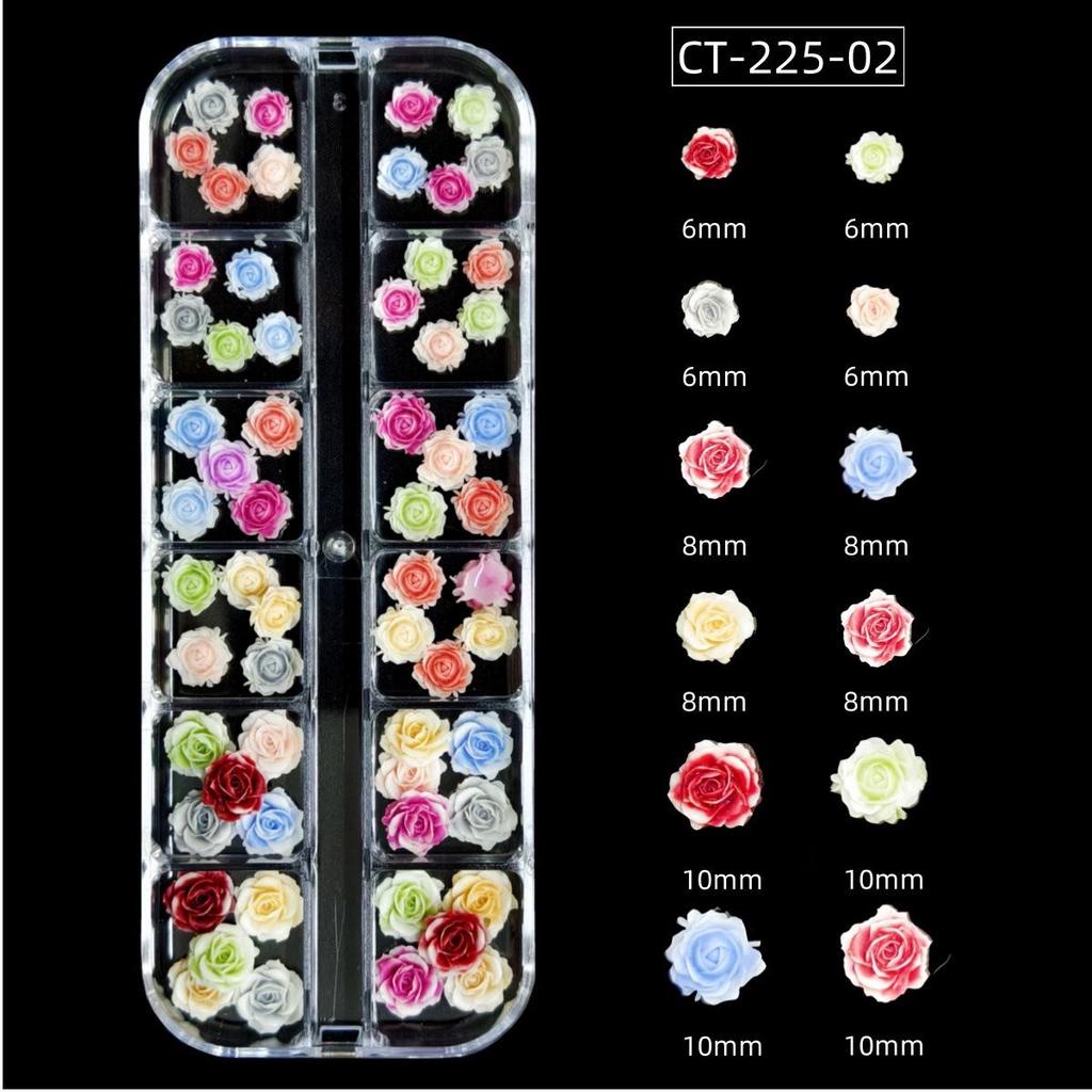 Camellia 3D Nail Art Set: Transparent Aurora, White Iridescent, and Rose Flower Decorations