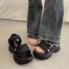 High Quality Women's Shoes Summer New Open Toe Women's Sandals Solid Color Casual Medium Heel Buckle Women's Sandals