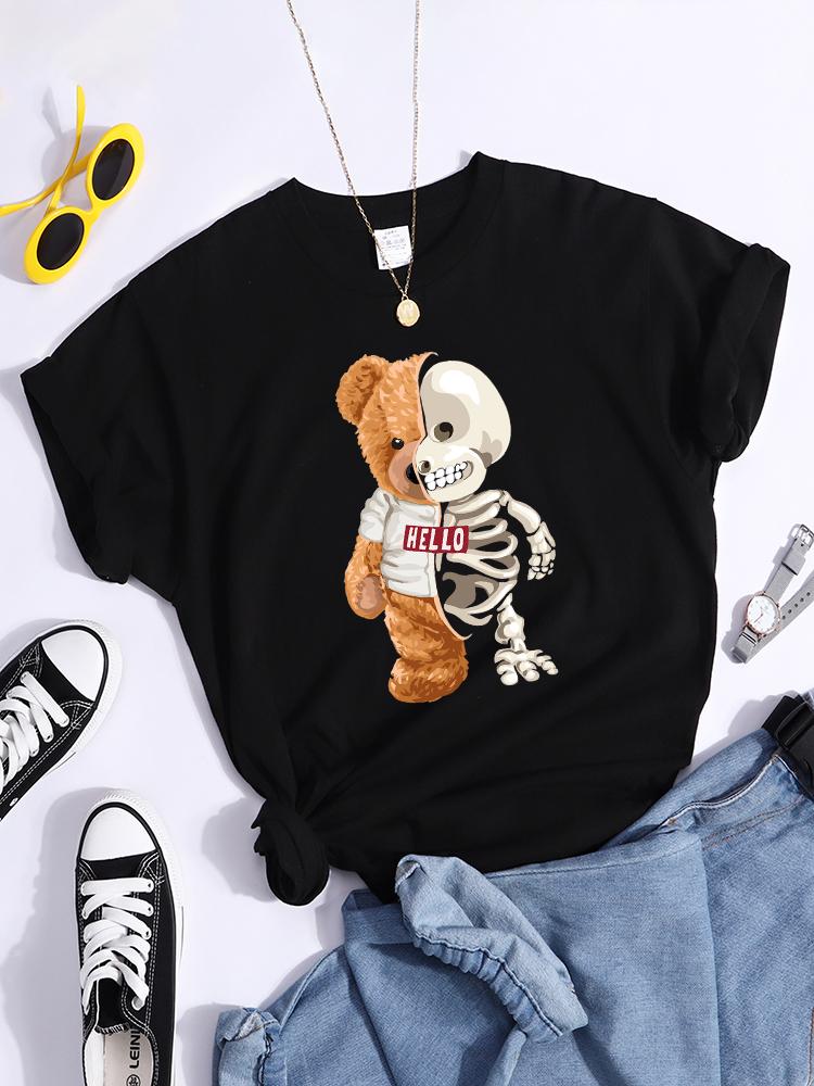 Hello Teddy Bear Show You What I Am Really Look Like Women T Shirts Summer Casual T-Shirt Street Hip Hop Tops