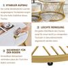 2 in 1 Round Coffee Table of MDF, Side Table with Marble Tabletop and Drawers made of Plastic Rattan, Handles made of Solid Wood. Golden Iron Feet.