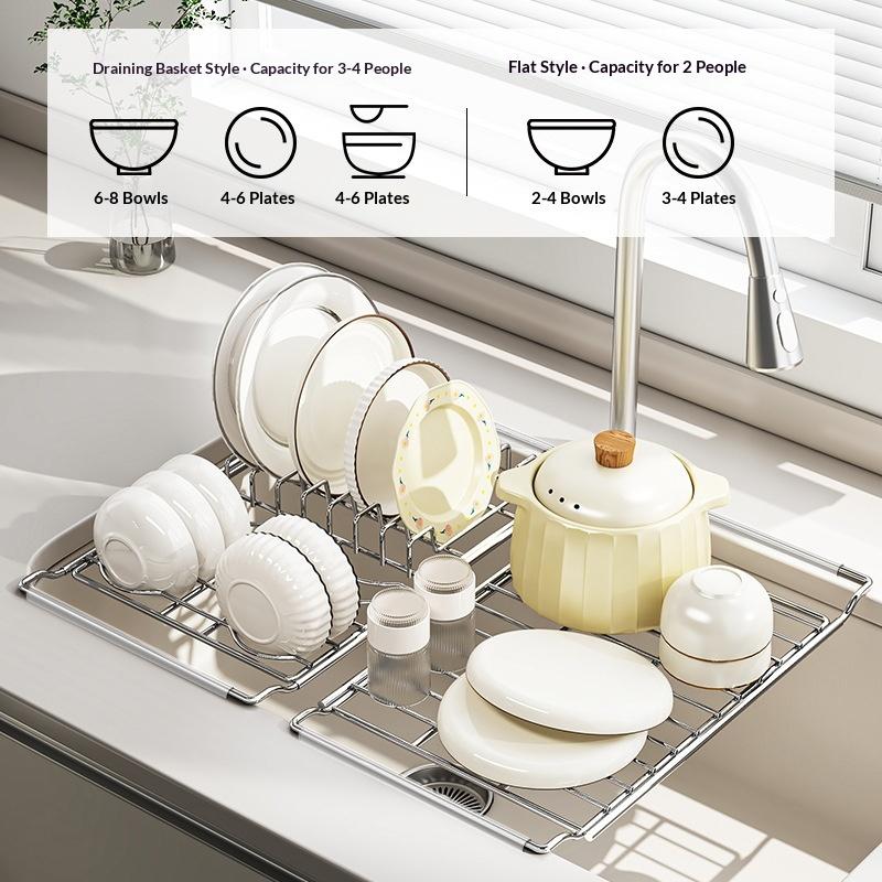 Stainless Steel Expandable Over Sink Dish Drying Rack Rustproof For Kitchen Dish Fruit Vegetable Draining