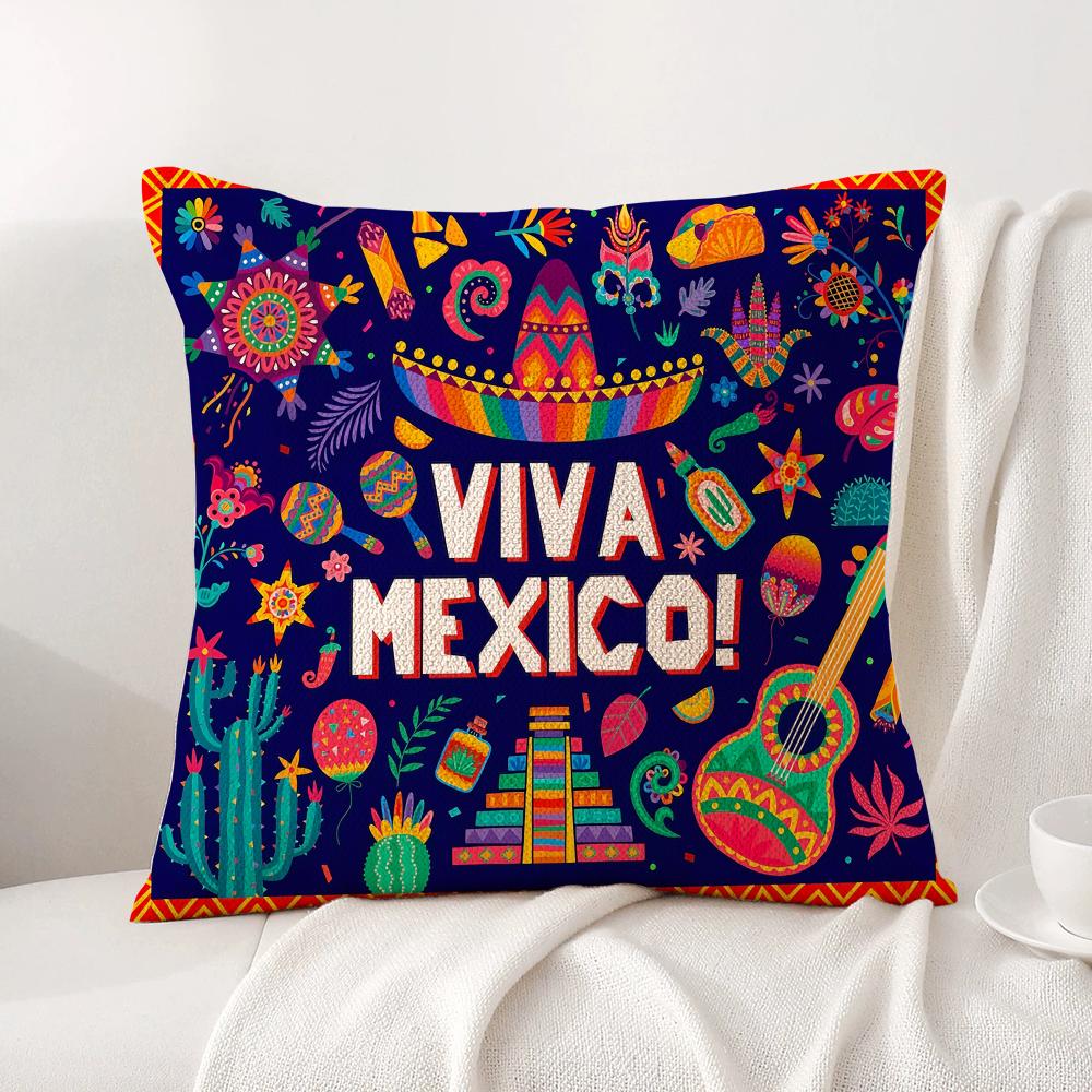 Viva Mexico Пурпурная Наволочка Натуральный Лен Органическая Ткань Двусторонняя Печать Диван Домашний Декор Подарок Наволочка