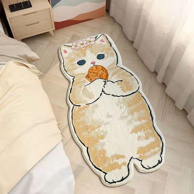 Cartoon Bedside Rug Cat Floor Mat Fluffy Cat Mats Irregular Carpet For Living Room Shaggy Area Rug Thicken Doormat Decor Rug
