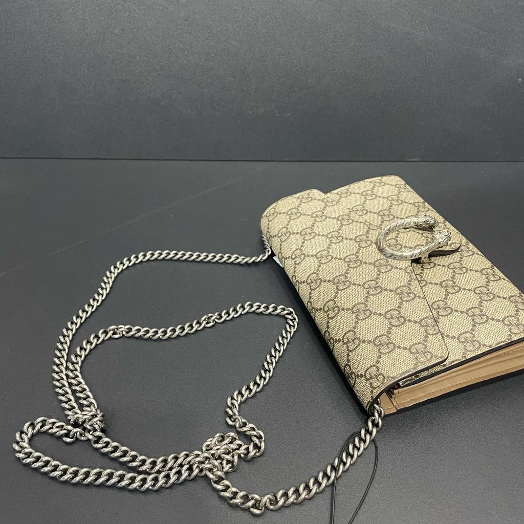[Pre-Owned] Dionysus Tiger Head Buckle Logo Beige Lining GG High-Quality Synthetic Canvas WOC Wallet Crossbody Shoulder Bag - Excellent #15QV6GD