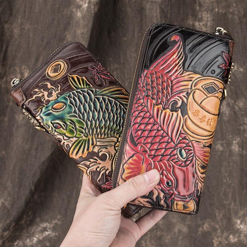 Johnature Luxury Hand Wallet Retro Handmade Embossing Genuine Leather Men Women Wallets And Purses Wallet Card Holder