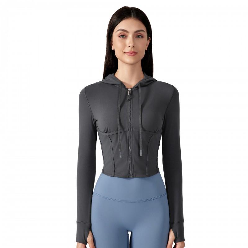Womens Short Fit Hooded Zip-Up Jacket Yoga Running Gym Workout Fall Active Wear