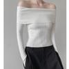 Elegant Off Shoulder Pullover Sweater Women 2025 Autumn Sexy Long Sleeve Slim Fit Knitwear Top Korean Version Fall Casual Solid Color Knit Clothes