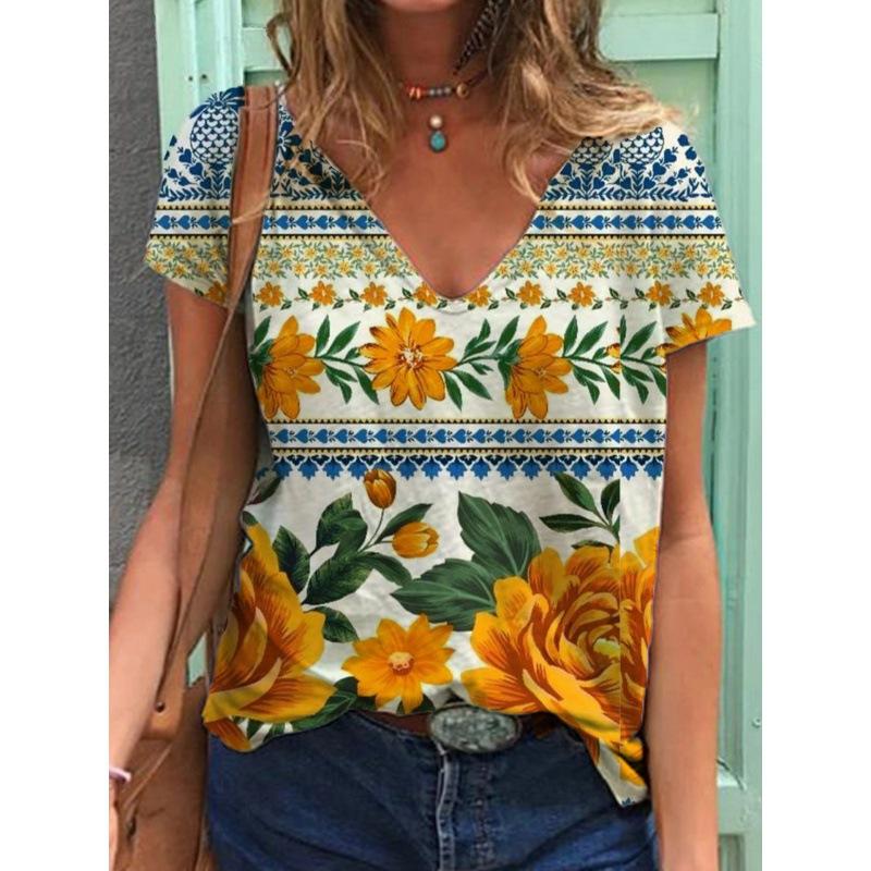 Футболки с 3D-принтом для женщин, с V-образным вырезом и коротким рукавом, уличная одежда Y2k, футболка Harajuku большого размера, женская одежда