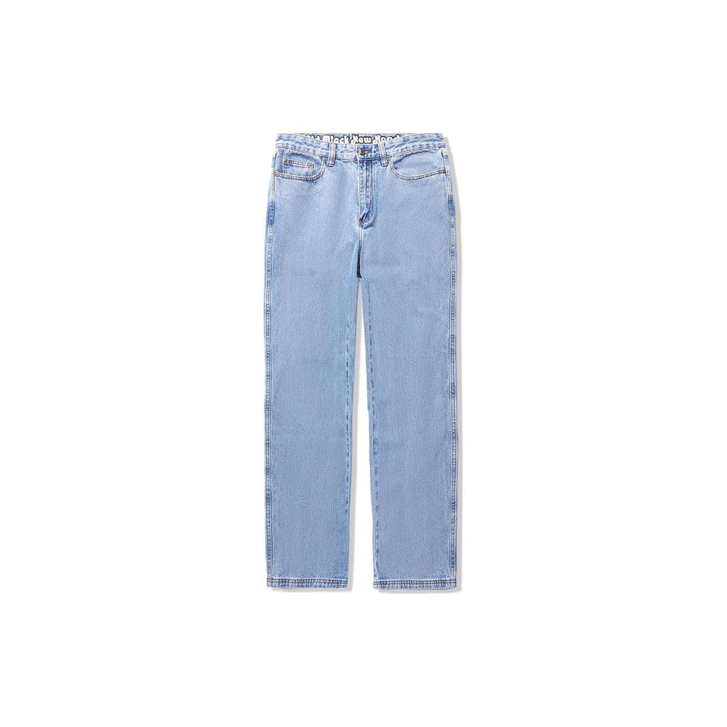 Li Ning X Steven Harrington Collaboration Letter Print Loose Mid Waist Straight Leg Jeans Men Jeans Light-Blue AJQT385-1