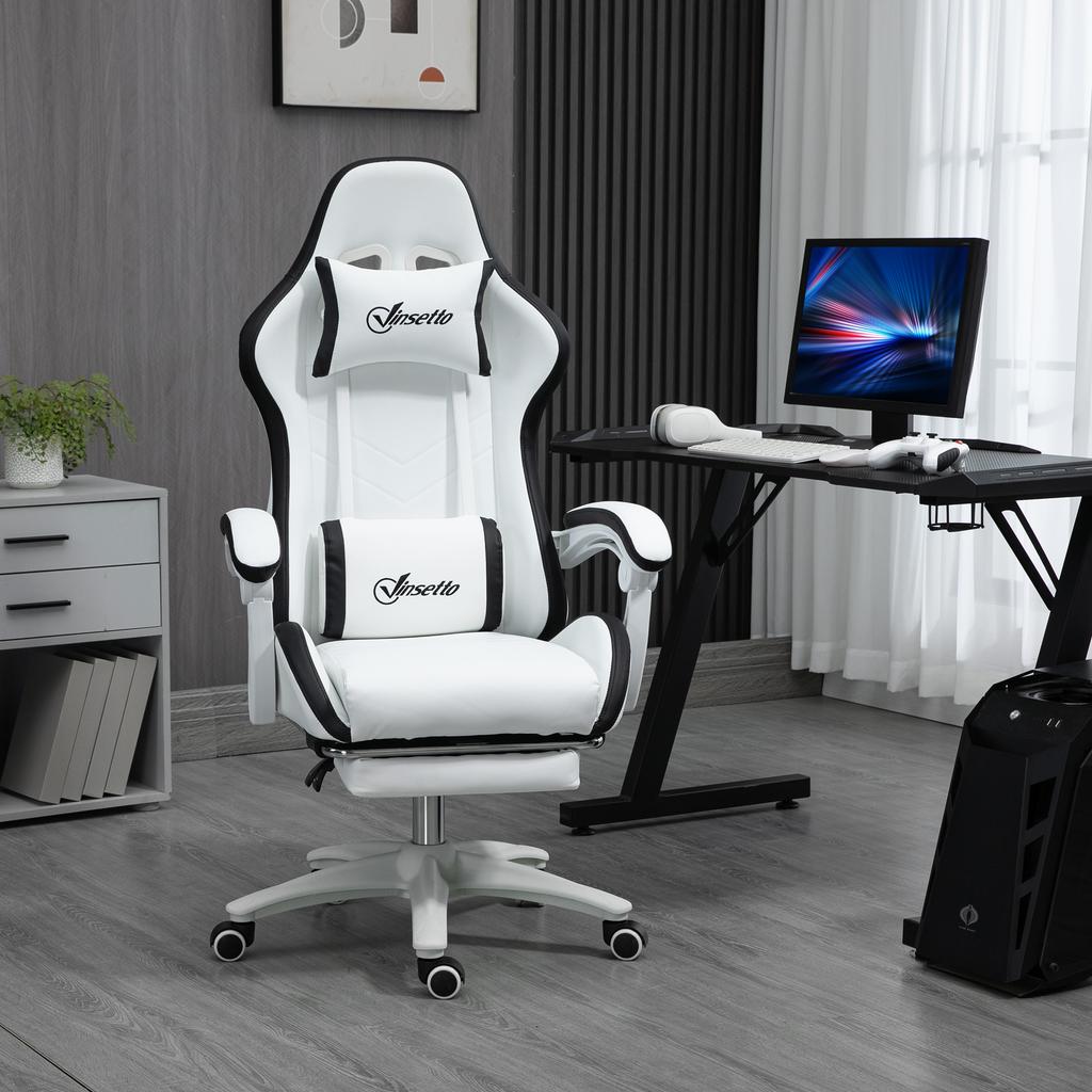 Gaming Chair With Adjustable Height And Reclining Backrest 65x65x121 129 Cm White And Black
