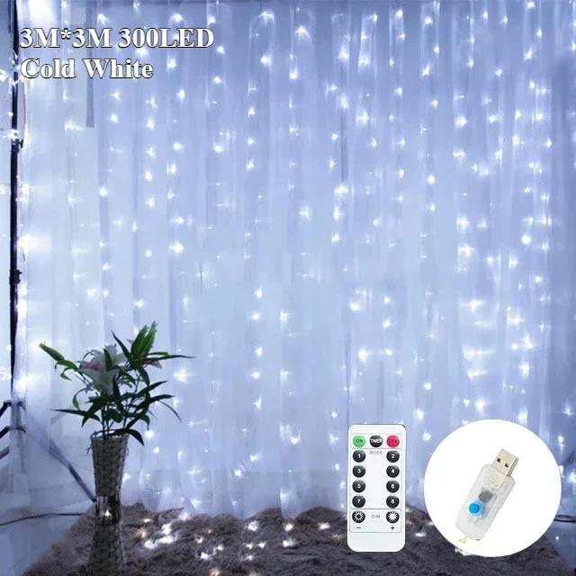 Гирлянда Свадебная Сказочная Светодиодная Рождественская Лампа USB Вилка Занавес Нить Лампа Праздничный Декор Вечеринка День Рождения Украшение Стены