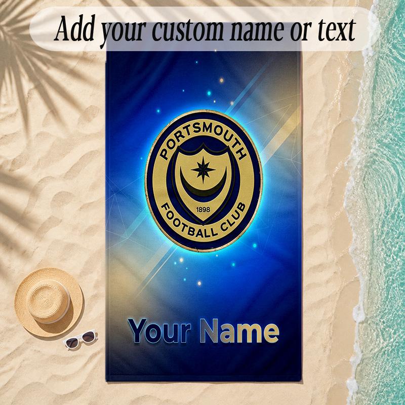 Beach TowelPortsmouth FC Custom Name Text Personalized Soft Towel for Beach Pool Indoor Home Decor Gift