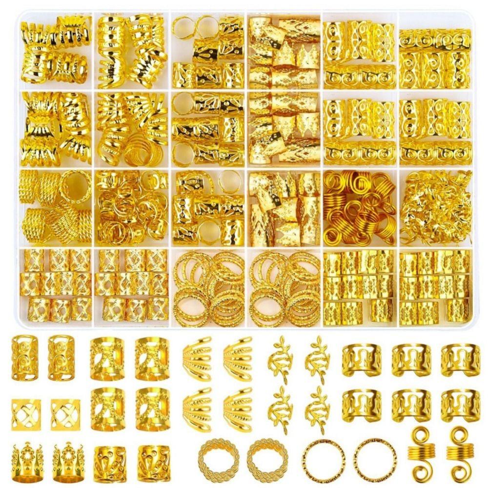 290Pcs Gold Silver Dreadlock Jewelry Hollow Out Metal Hair Rings Charms Hair Braiding Rings Unisex