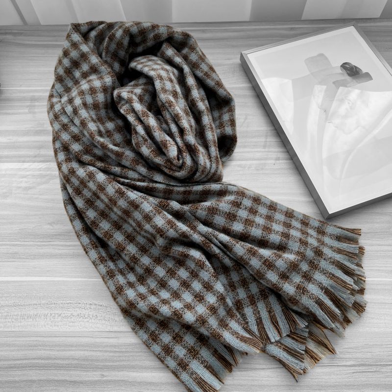 Winter Scarf 2025 New Plaid Scarf Women's Fringed Imitation Cashmere Plaid Scarf Warm Scarf Shawl