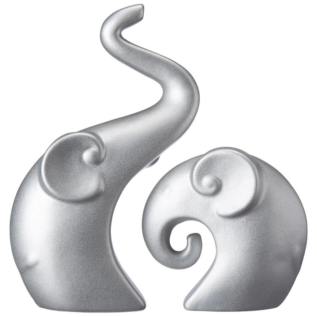 Latest Silver Home Decor Elephant Couple | Ceramic Figurines (Set of 2, Matte Silver)