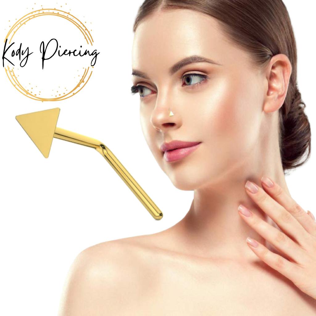 KODY PIERCING 9K Gold L-Shaped Flat Triangle Nose Stud - Quality Piercing