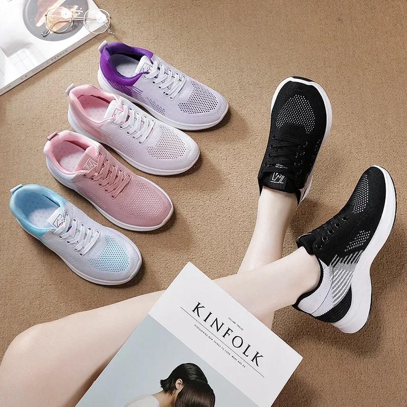 Fashion Women Shoes Breathable Fly Weave Casual Shoes Lace-up Platform Shoes Women Fashion Sport Shoes Zapatos De Mujer 2024