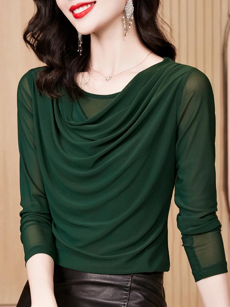 Черный сетчатый кружевной топ 2023 года: Модная женская рубашка-бомбер на весну и осень