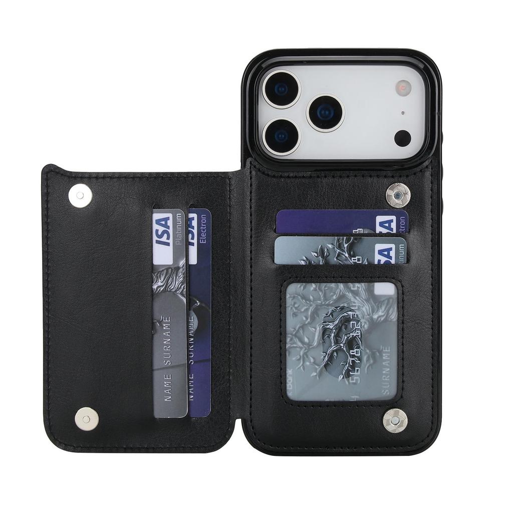 Кожаный чехол-подставка для iPhone 17 Pro Max с держателем для карт и двойной застежкой