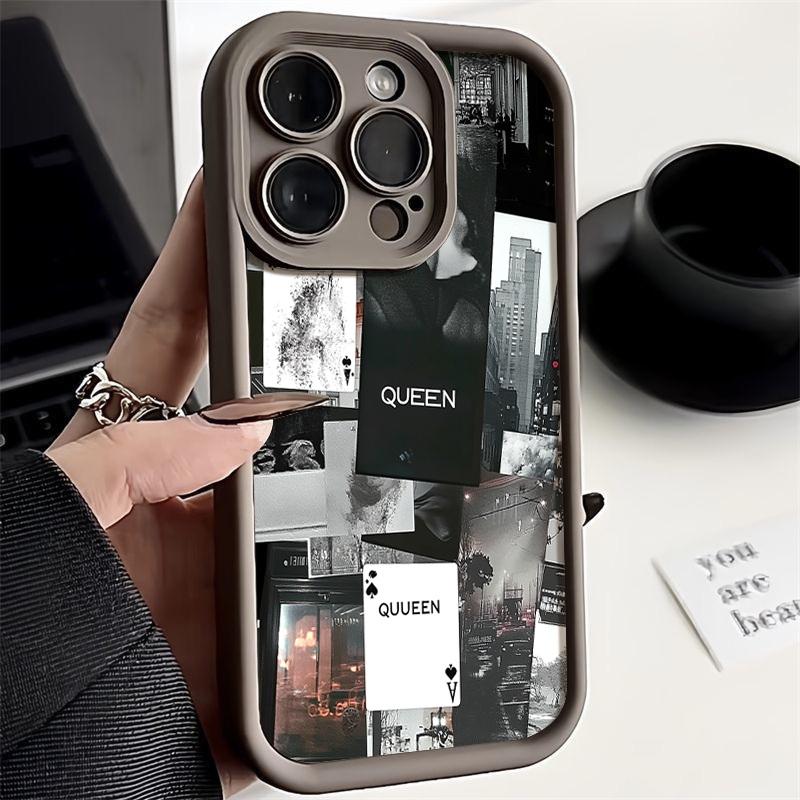 Чехол для iPhone 16 Pro Max 15 Pro 14 Plus 13 12 11 XS XR 8 7 с рисунком туза пик и королевы, противоударный, мягкий, из силикона, матовый, из ТПУ