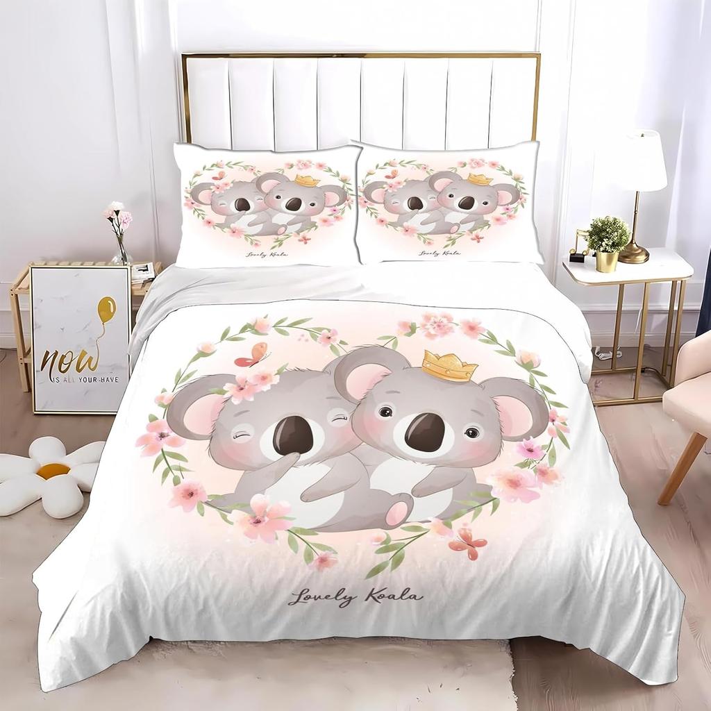 Комплект детского постельного белья «Коала», Комплект постельного белья с мультяшными животными-коалами для девочек и мальчиков, 3D-печать, Полиэстер, Комплект постельного белья с животными зоопарка