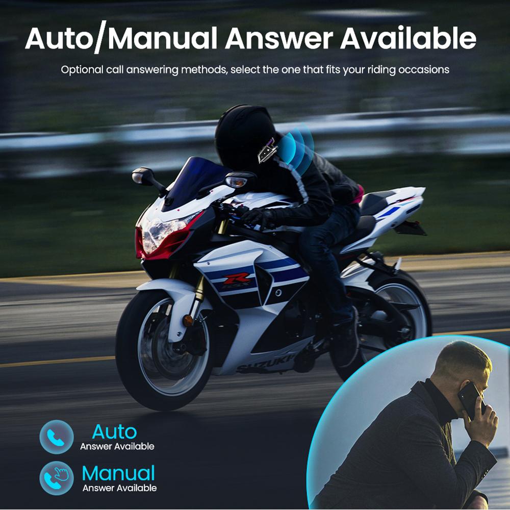 BT40 Motorcycle Wireless Helmet Headset Stereo Bluetooth Hands Free Call Earphones IPX6 Waterproof 1000mAh with Ambient Light