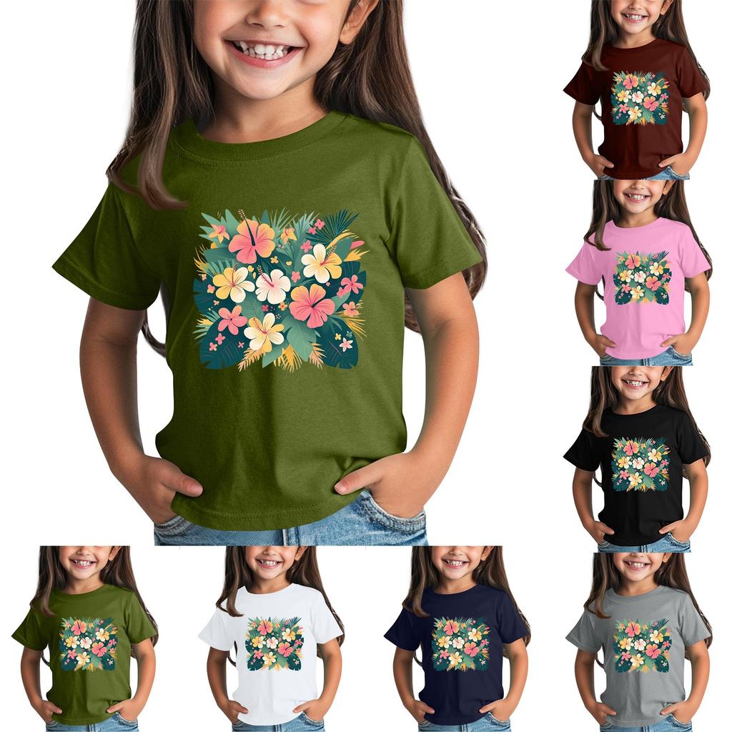 Children's Fashion Daily Printed Round Neck Short Sleeved Casual T-shirt Top